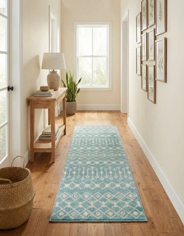 Aqua Blue Moroccan Trellis Runner Rug