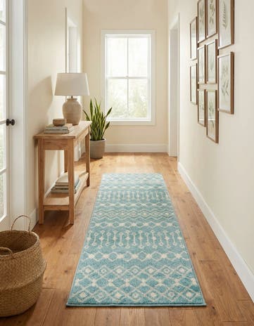 Aqua Blue Moroccan Trellis Runner Rug