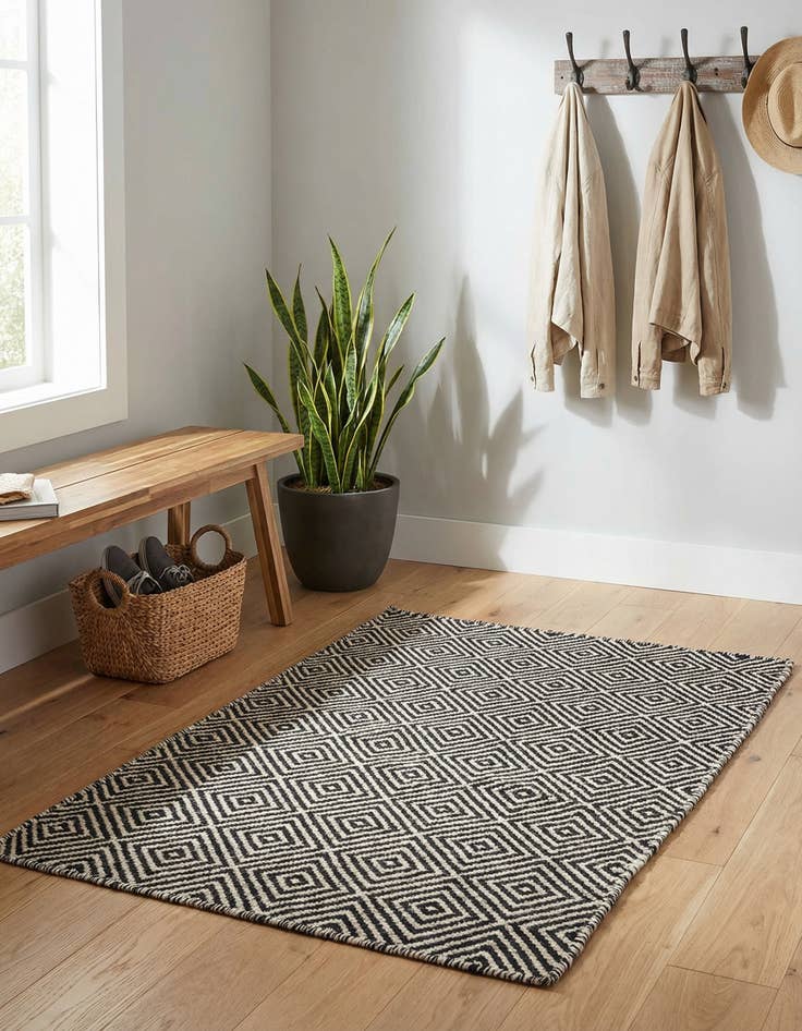 Detail image of  2' x 3' 1  Hand Woven Geo Trellis Flatweave Rug