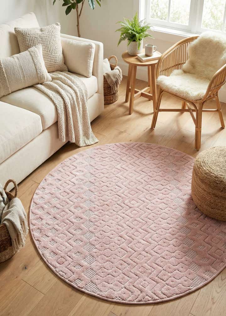 4' x 4' Easy-Clean Trellis Textured Indoor / Outdoor Round Rug