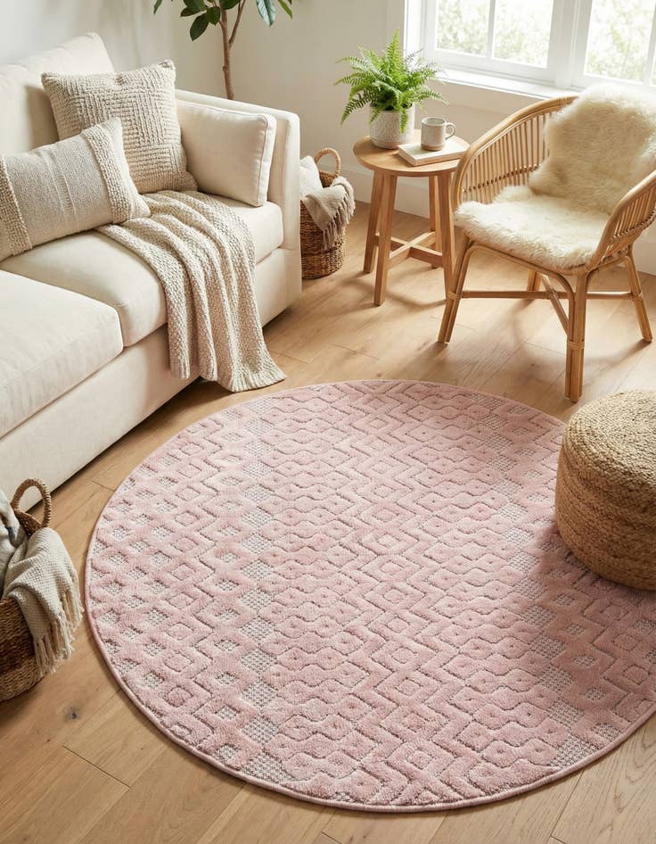 Detail image of 4' x 4' Easy-Clean Trellis Textured Indoor / Outdoor Round Rug