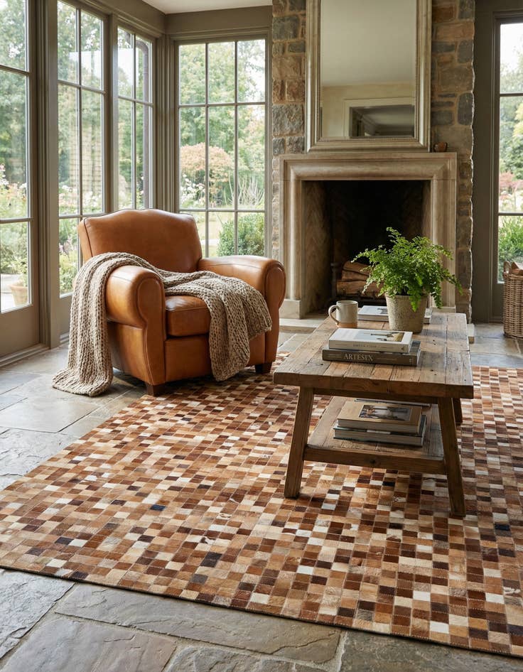 Detail image of  5' 1 x 7' 11 Cowhide - Patchwork Rug