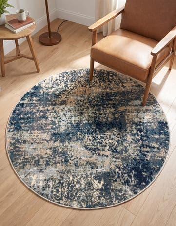 Navy Blue Ethereal Round Rug
