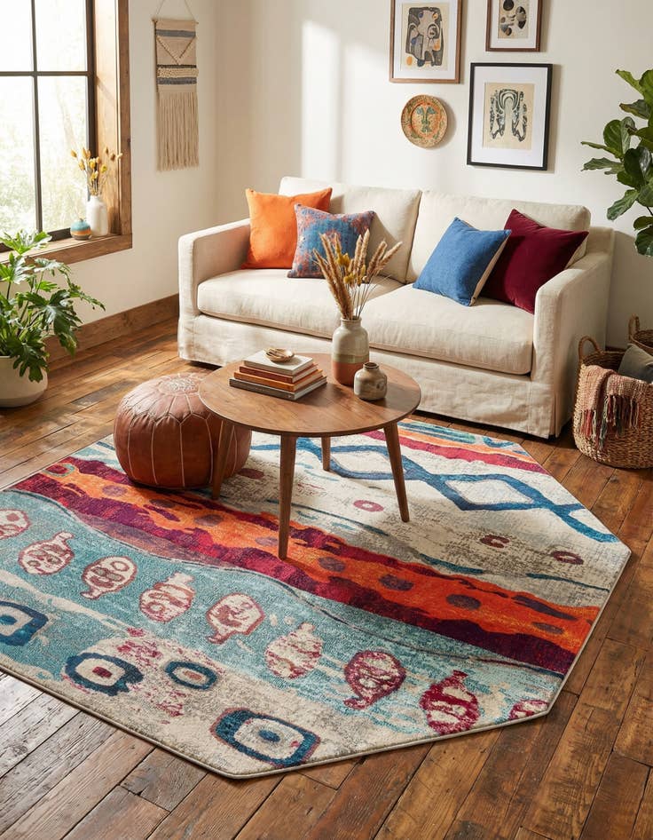 Detail image of  7' 10 x 7' 10  Washable Vivid Octagon Rug