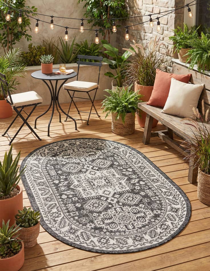 Detail image of 3' x 5' 3 Easy-Clean Aztec Indoor / Outdoor Oval Rug