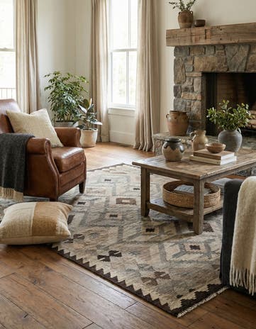 5' x 6' 9 Hand Woven Kilim Maymana Wool Rug