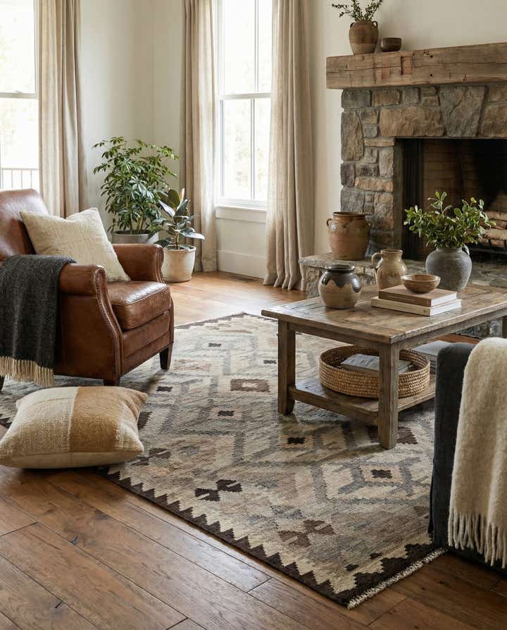 5' x 6' 9 Hand Woven Kilim Maymana Wool Rug