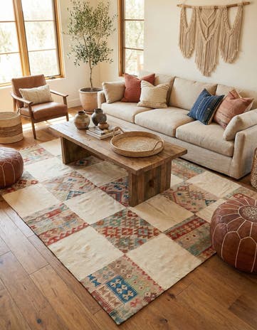 7' 1 x 9' 10 Hand Woven Kilim Patchwork Wool Rug