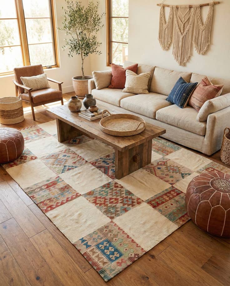 Detail image of 7' 1 x 9' 10 Hand Woven Kilim Patchwork Wool Rug