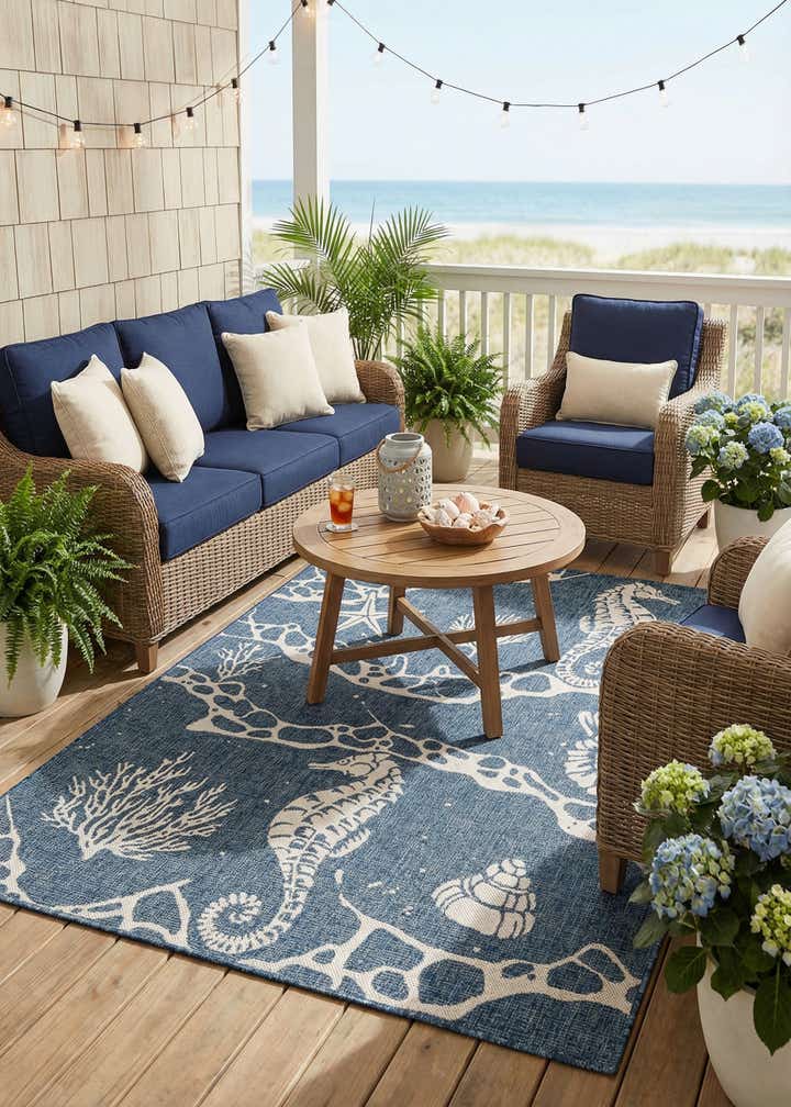 5' 3 x 7' Easy-Clean Coastal Indoor / Outdoor Rug
