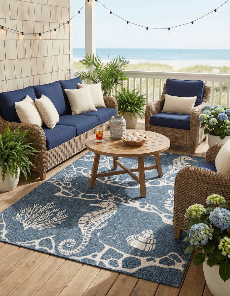 Detail image of 5' 3 x 7' Easy-Clean Coastal Indoor / Outdoor Rug