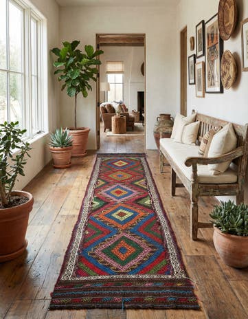 2' 2 x 9' 9 Hand Woven Kilim Fars Wool Runner Rug