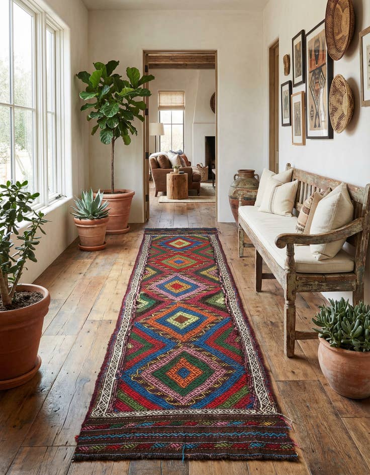 Detail image of 2' 2 x 9' 9  Hand Woven Kilim Fars Wool Runner Rug