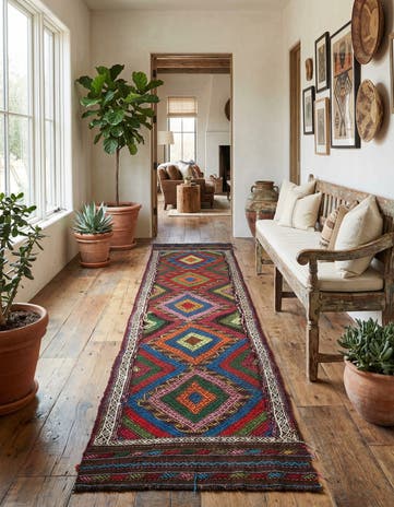 2' 2 x 9' 9 Hand Woven Kilim Fars Wool Runner Rug