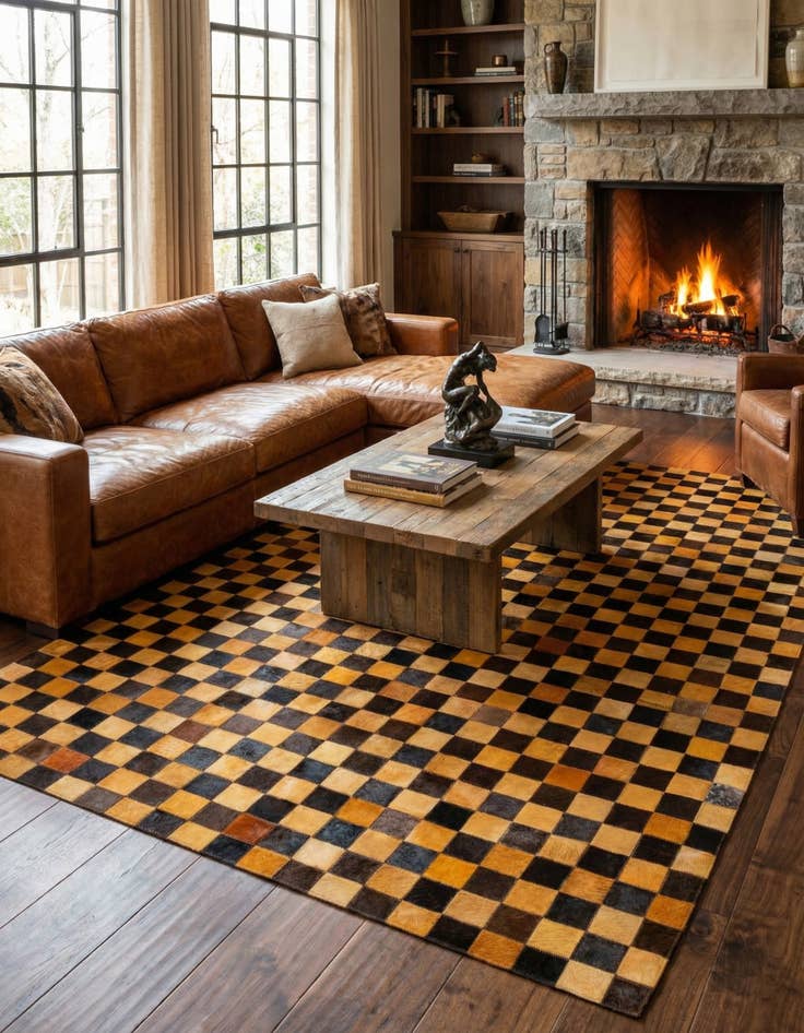 Detail image of 5' 2 x 8' 1 Cowhide Stocks Rug