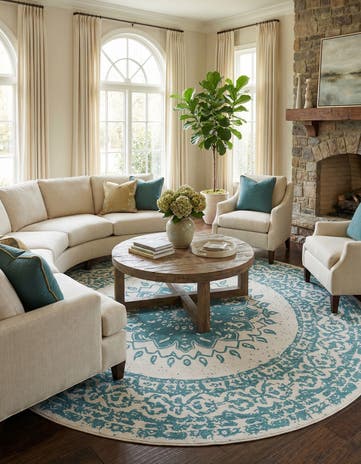 13' x 13' Easy-Clean Traditional Indoor / Outdoor Round Rug