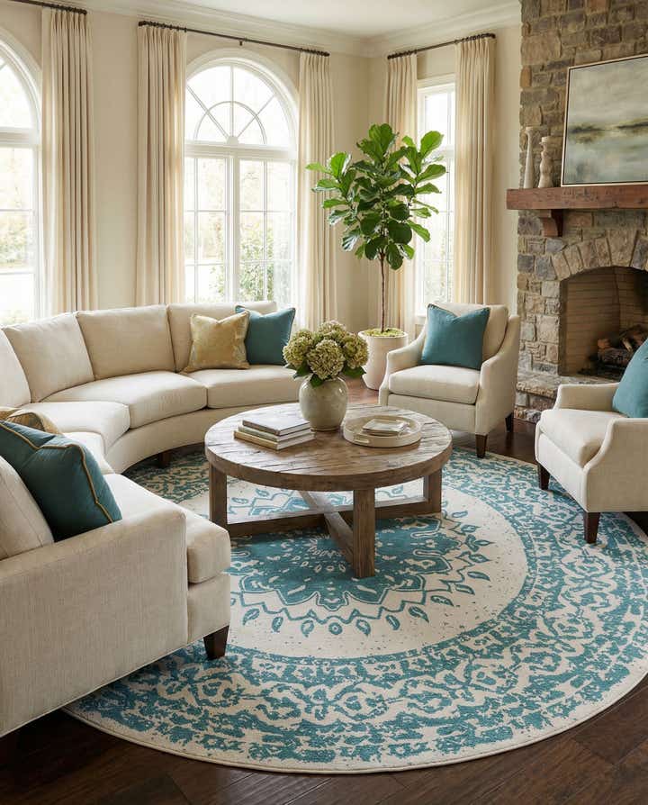 13' x 13' Easy-Clean Traditional Indoor / Outdoor Round Rug