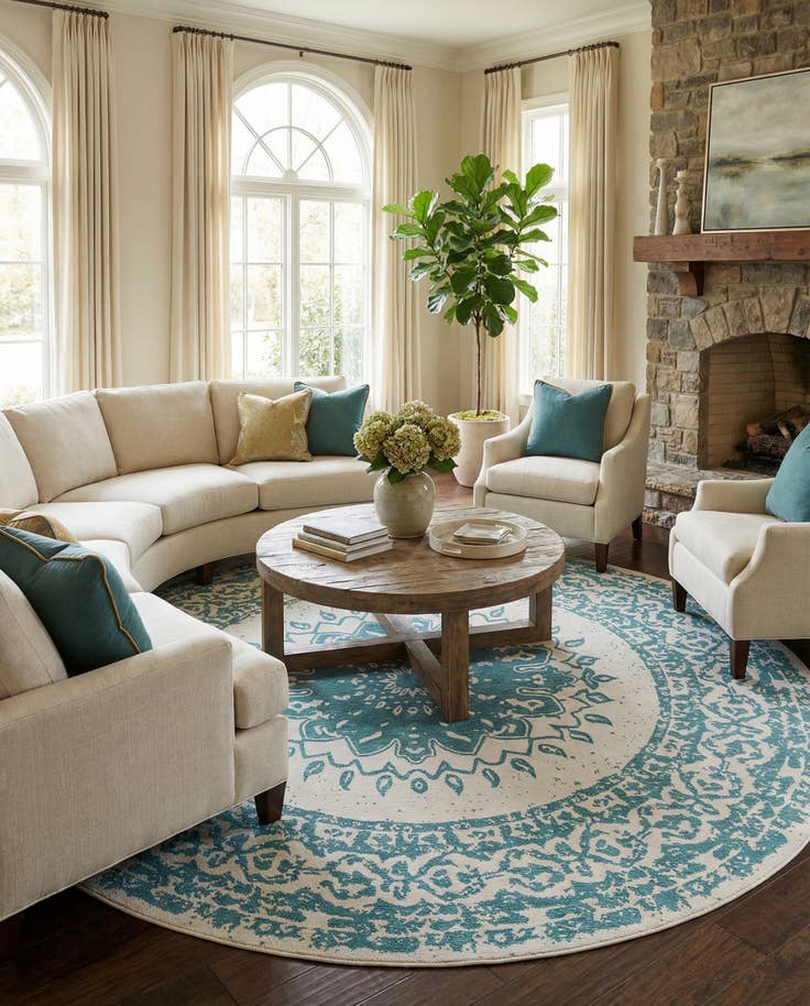 Detail image of 13' x 13' Easy-Clean Traditional Indoor / Outdoor Round Rug