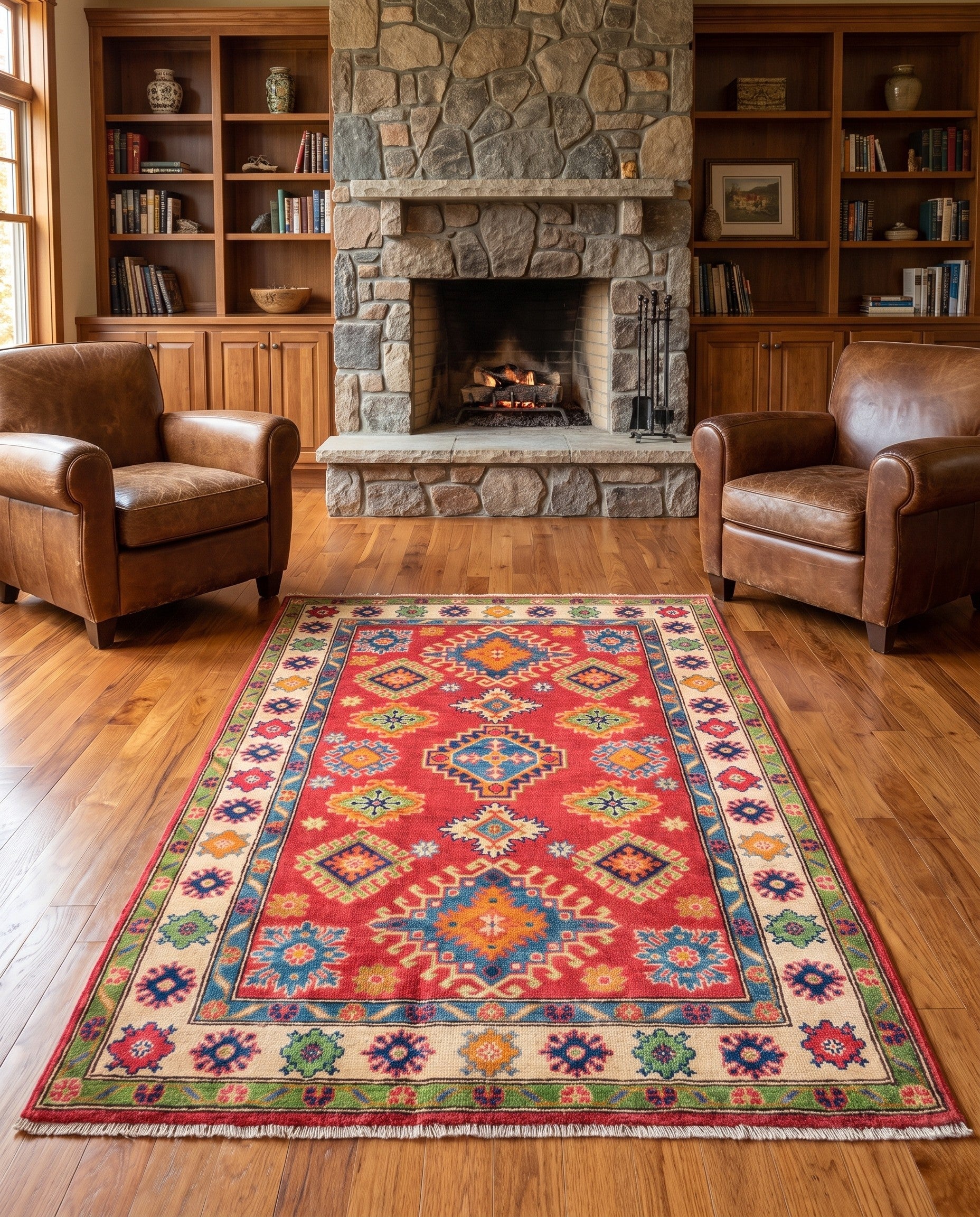 4' x 6' 3 Hand Knotted Kazak Rug
