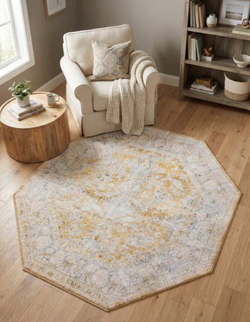 Yellow Washable Timeless Octagon Rug