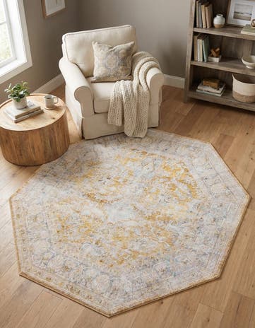 Yellow Washable Timeless Octagon Rug