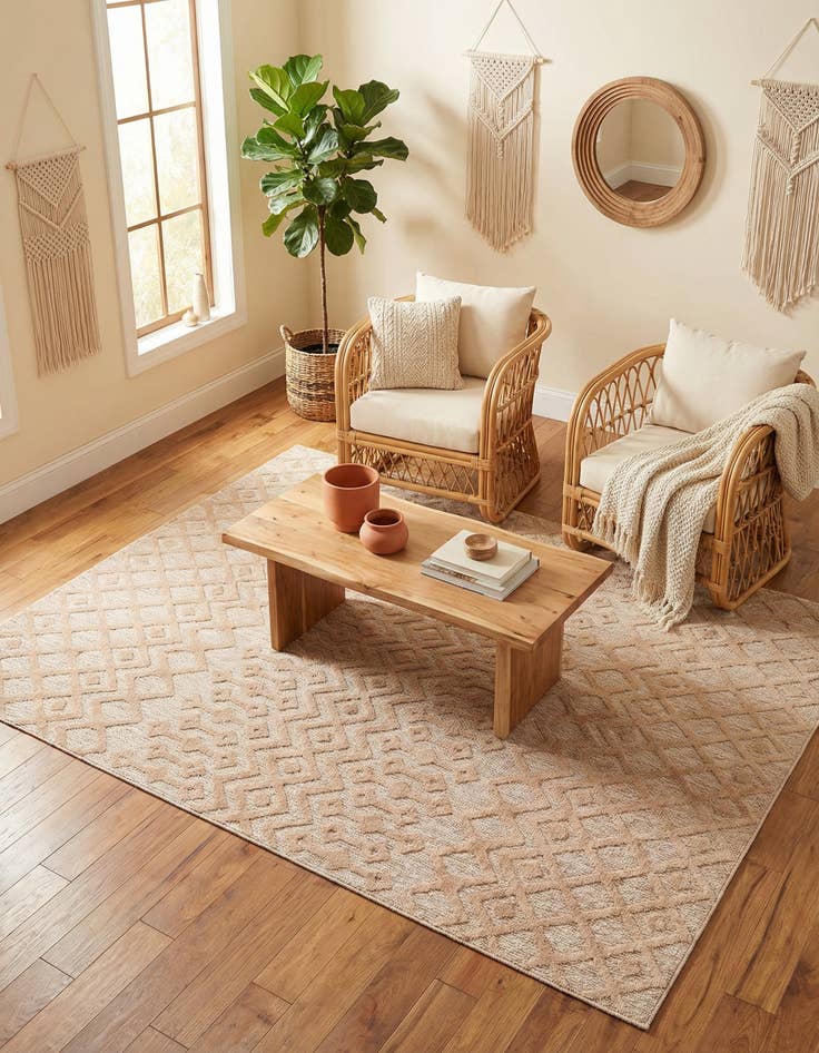 Detail image of 7' 10 x 10'  Washable Trellis Textured Indoor / Outdoor Rug