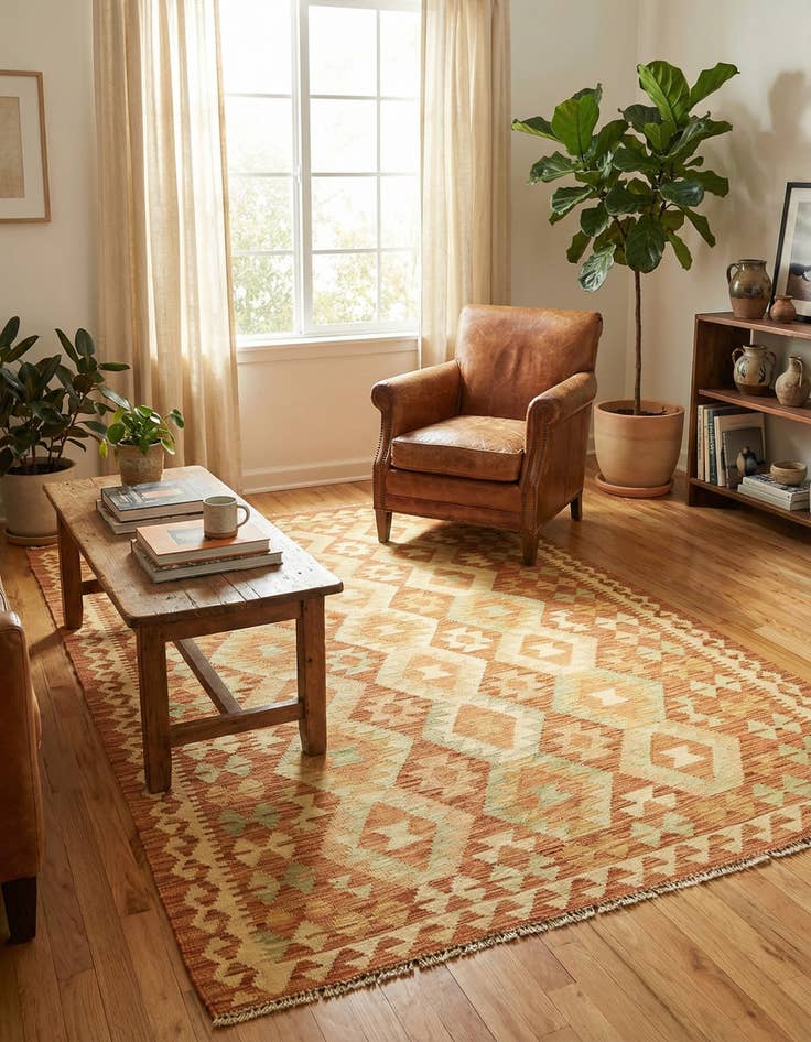 Detail image of 3' 9 x 6' 6  Hand Woven Kilim Waziri Wool Rug