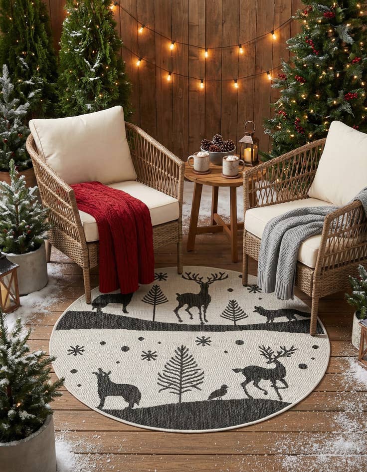 Detail image of 3' x 3'  Washable Holiday Indoor / Outdoor Round Rug