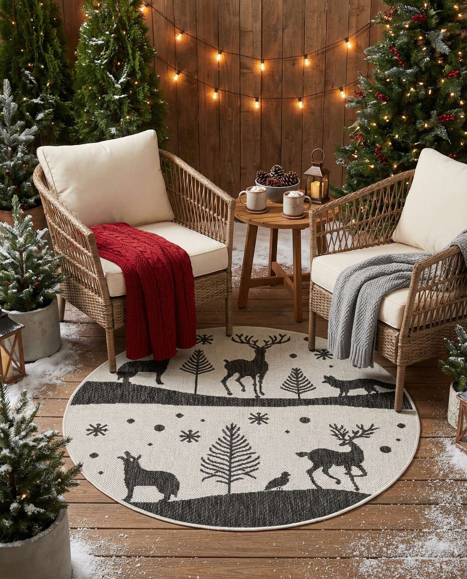 3' x 3' Easy-Clean Holiday Indoor / Outdoor Round Rug
