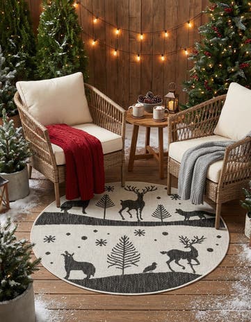 Black and White Easy-Clean Holiday Indoor / Outdoor Round Rug