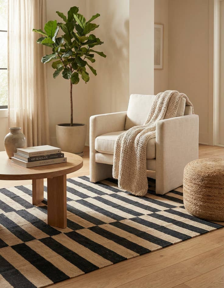 Detail image of 4' 3 x 6'  Hand Woven Kilim Modern Wool Rug