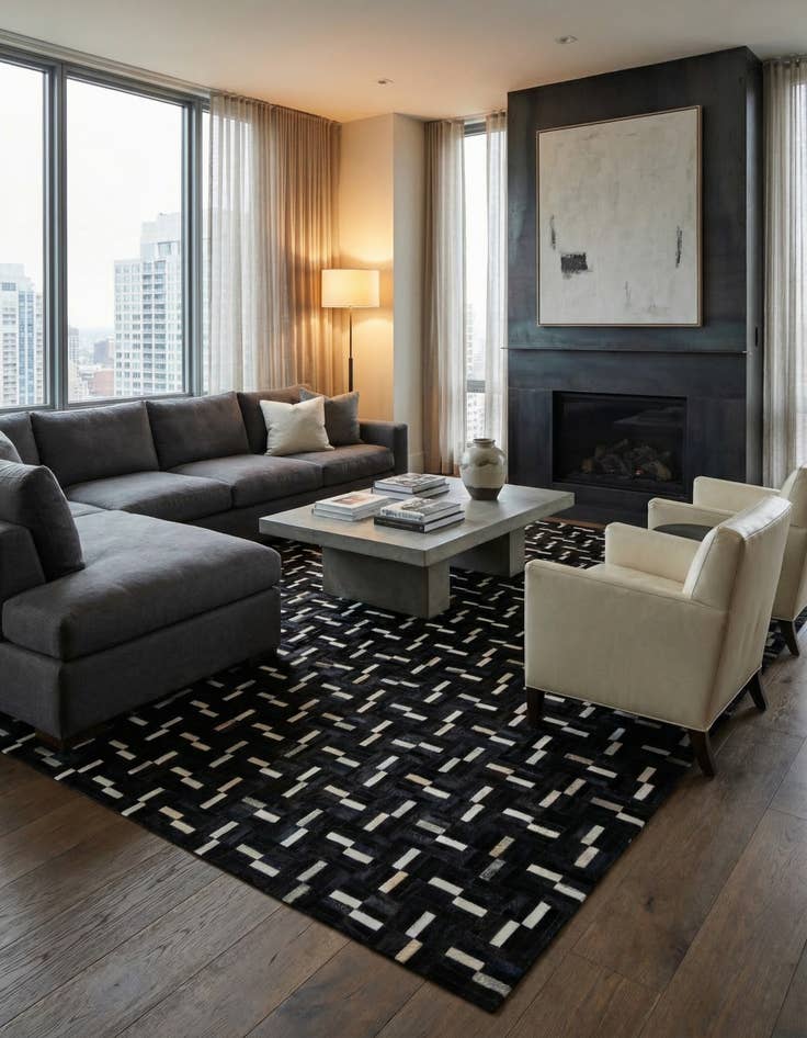 Detail image of 7' 8 x 9' 8 Cowhide Leather Rug