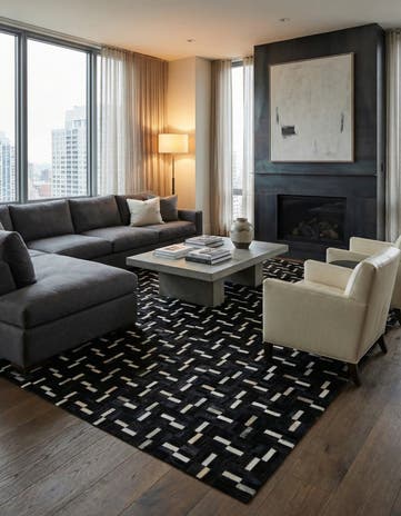 7' 8 x 9' 8 Cowhide Leather Rug