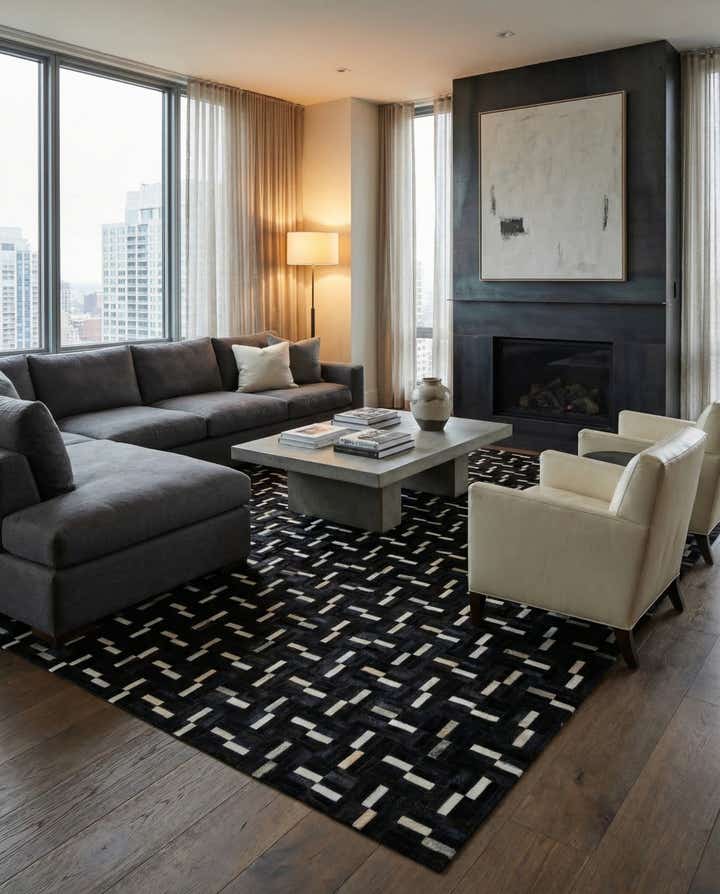 7' 8 x 9' 8 Cowhide Leather Rug