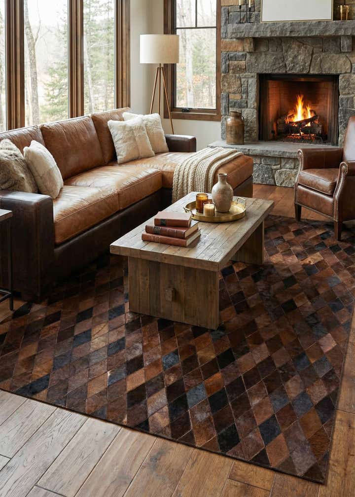 5' 8 x 8' Cowhide Stocks Rug