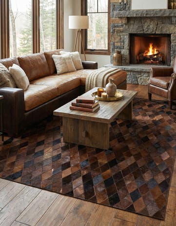 5' 8 x 8' Cowhide Stocks Rug