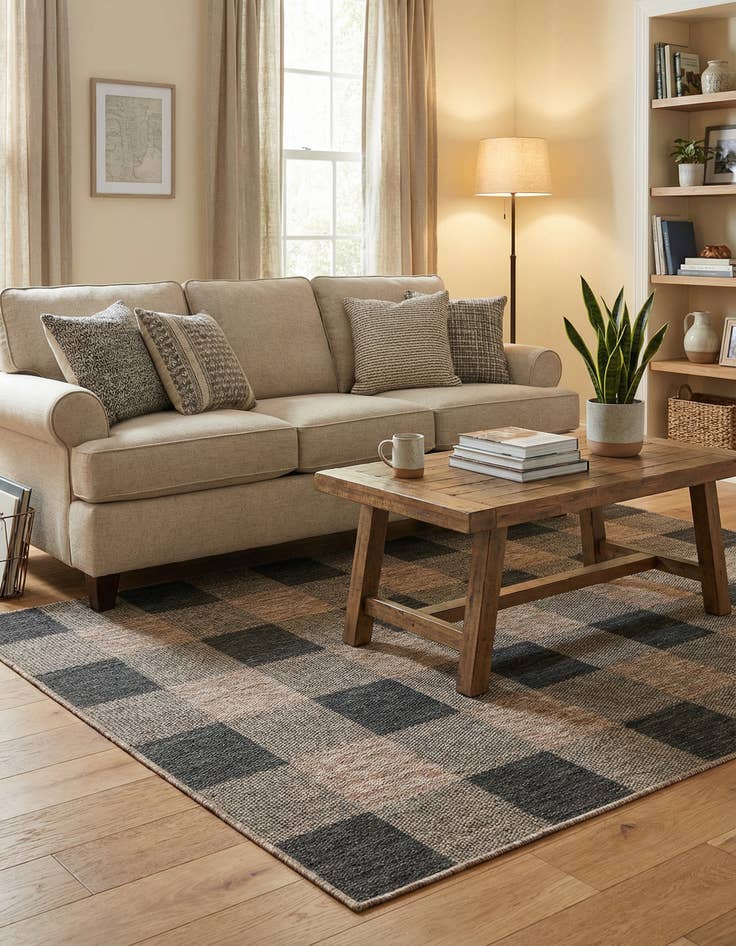 Detail image of 4' x 6'  Washable Checkered Indoor / Outdoor Rug