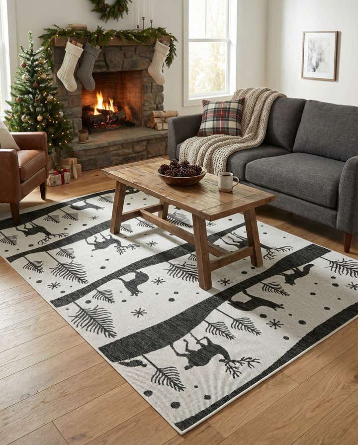 5' 3 x 8' Easy-Clean Holiday Indoor / Outdoor Rug