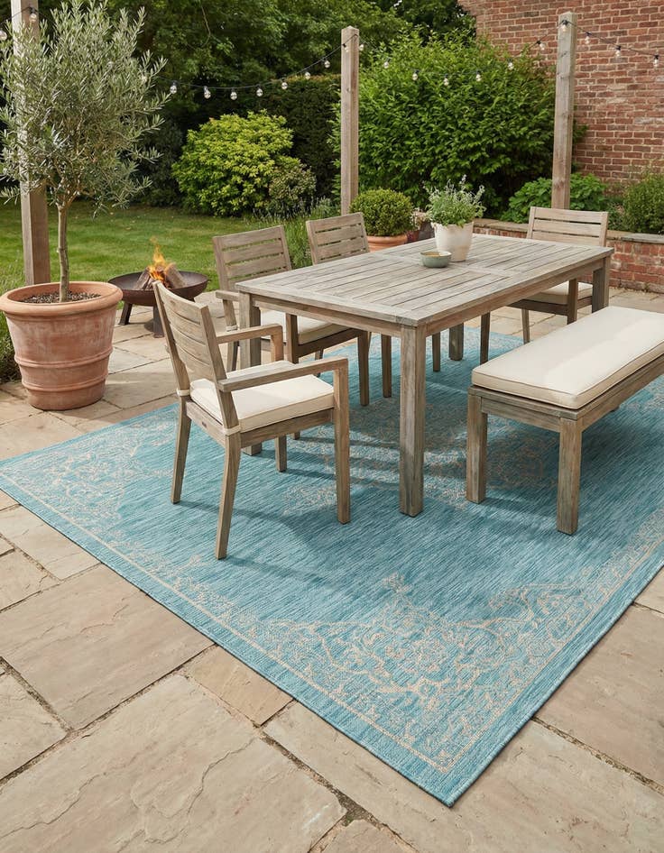 Detail image of 7' 10 x 11'  Washable Traditional Indoor / Outdoor Rug