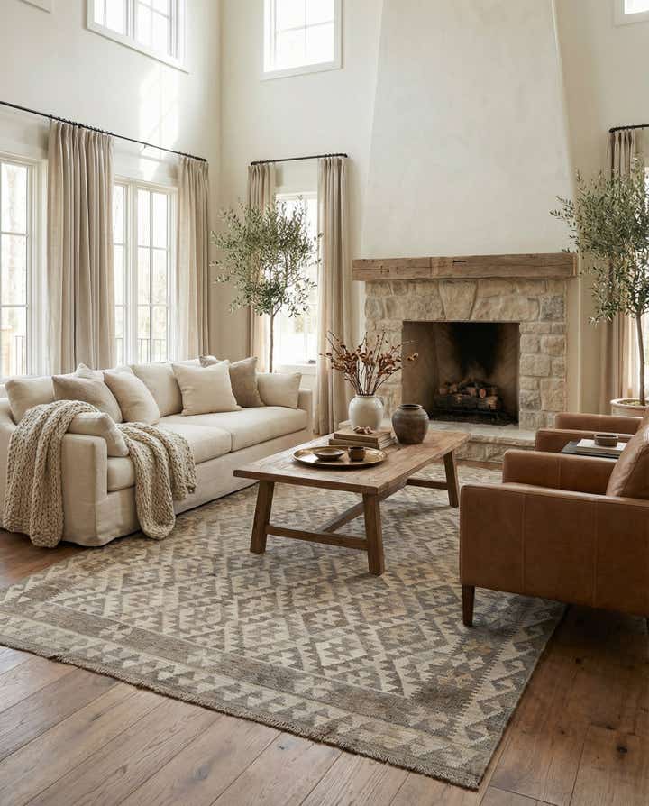 5' 10 x 8' 3 Hand Woven Kilim Maymana Wool Rug