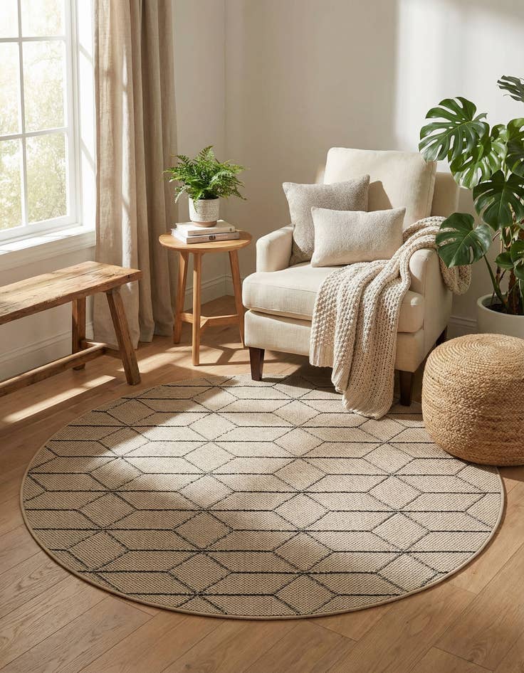 Detail image of 5' 3 x 5' 3  Washable Trellis Indoor / Outdoor Round Rug