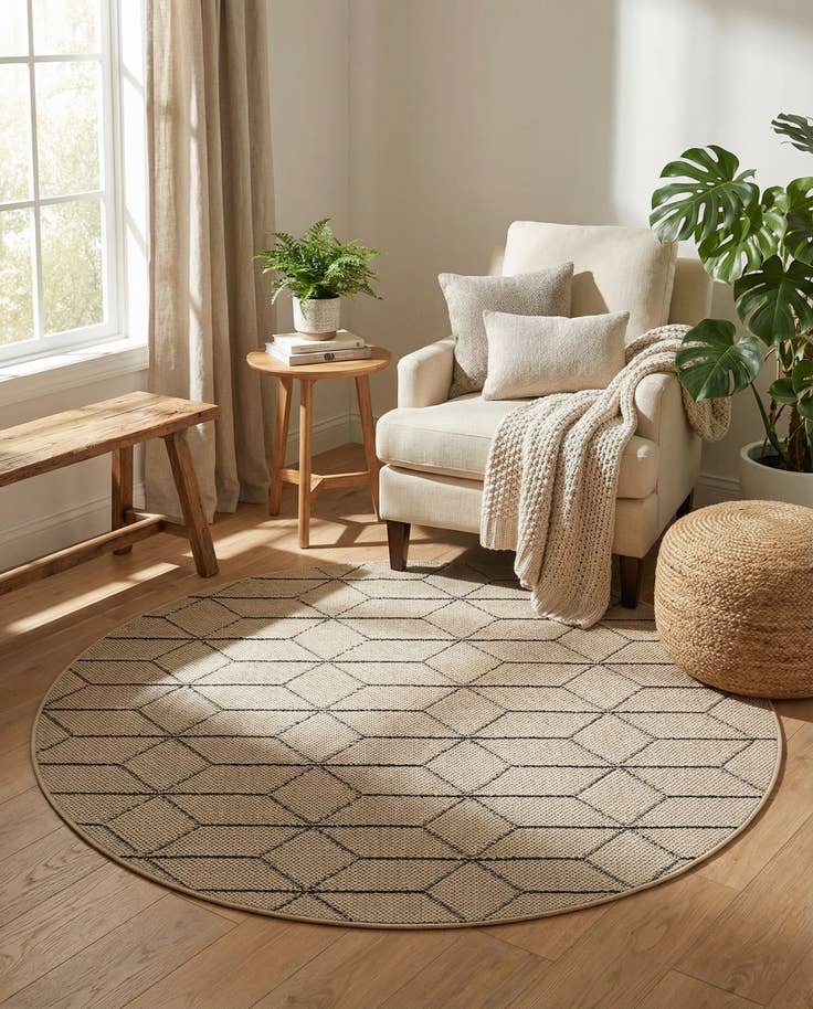 Detail image of 5' 3 x 5' 3 Easy-Clean Lattice Indoor / Outdoor Round Rug