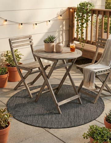 Black Easy-Clean Solid Indoor / Outdoor Round Rug