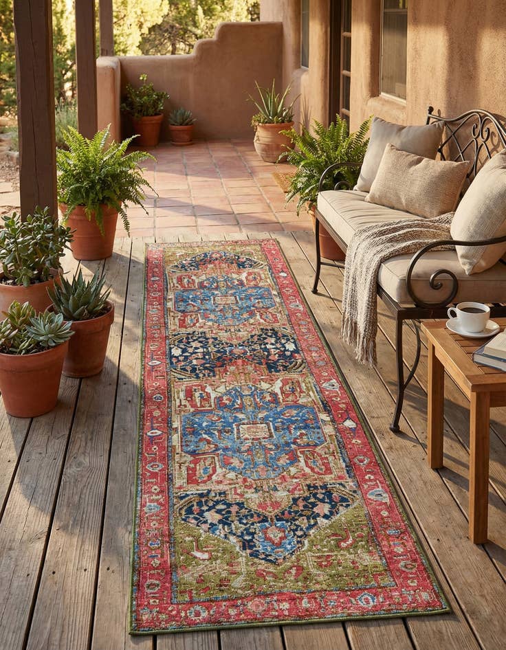 Detail image of 2' 7 x 10'  Washable Traditional Indoor / Outdoor Runner Rug