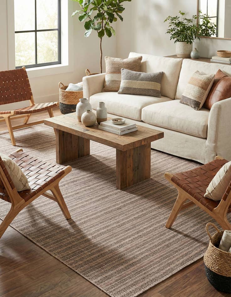 Detail image of 10' x 10'  Washable Striped Indoor / Outdoor Square Rug