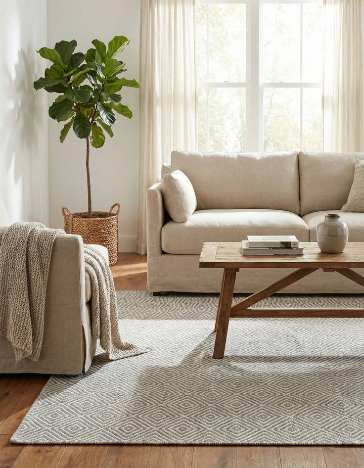 Detail image of  4' 1 x 6' 1  Hand Woven Geo Trellis Flatweave Rug