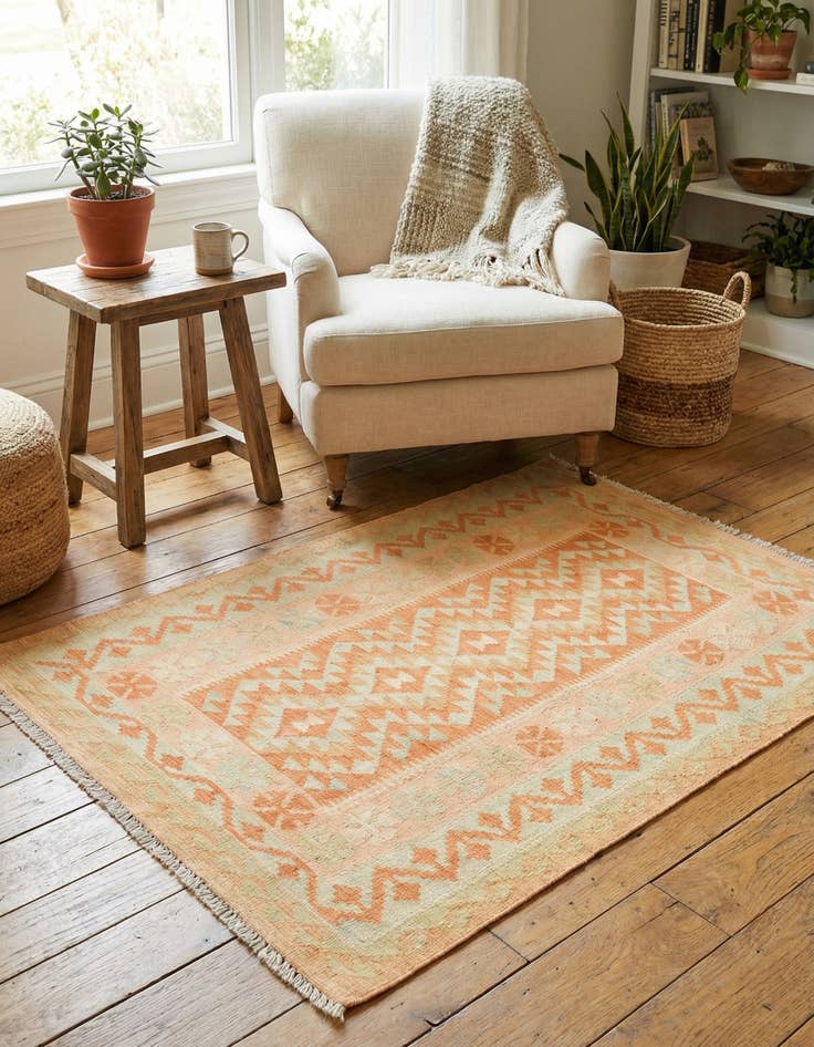 Detail image of 3' x 4' 10  Hand Woven Kilim Waziri Wool Rug