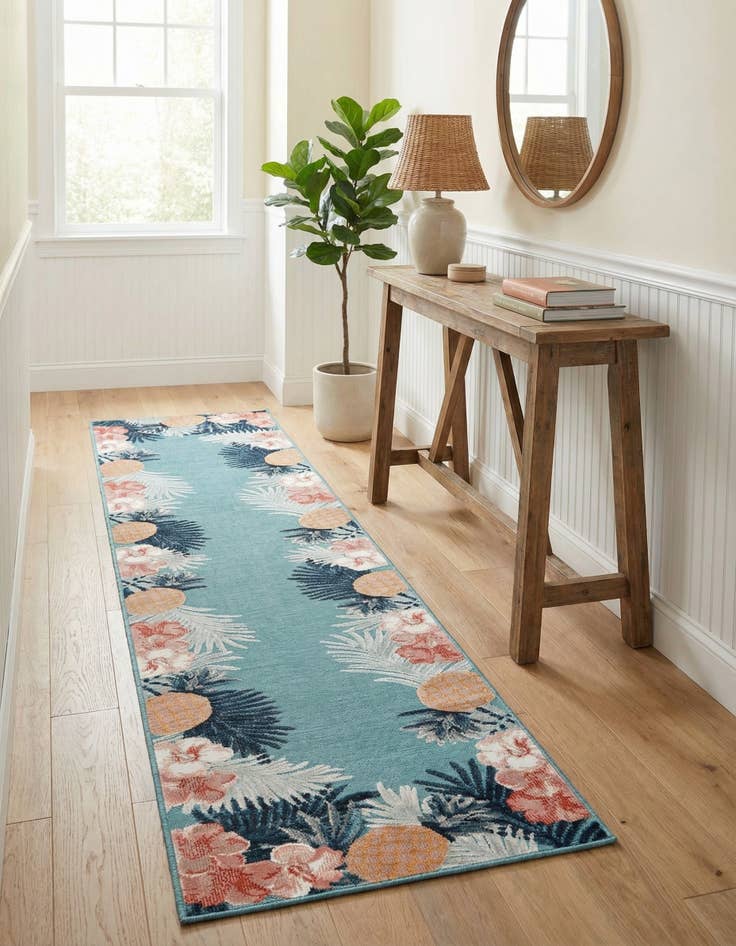 Detail image of 2' 7 x 12' Easy-Clean Botanical Indoor / Outdoor Runner Rug