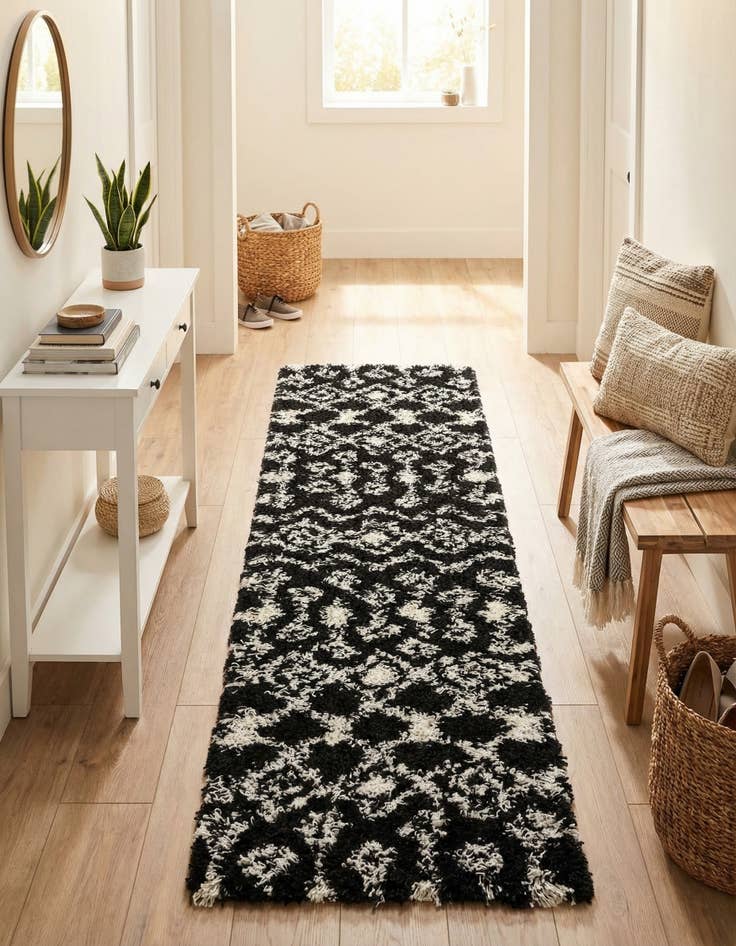 Detail image of 2' x 7' Moroccan Trellis Shag Runner Rug