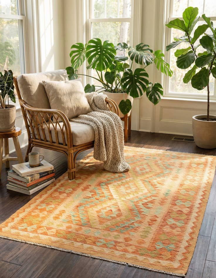 Detail image of 3' 3 x 5'  Hand Woven Kilim Waziri Wool Rug